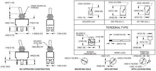 Carling Toggle Schalter, DPDT, 3 Position, On-Off-On