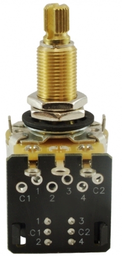 Gitarren Potentiometer CTS 500K log, DPDT Push-Pull, lange Achse