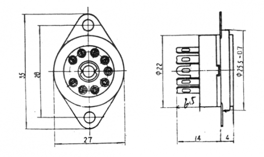 9 pin Keramik Novalfassung mit Ltsen