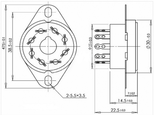 8 pin, Keramik Oktalfassung mit Ltsen