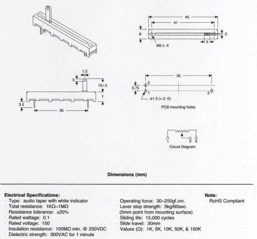 Alpha Schiebepotentiometer, 30mm, log/audio 5K