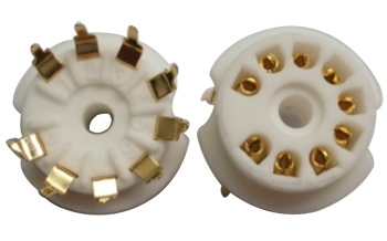 9-pin ceramic tube socket, pc mount, gold plated