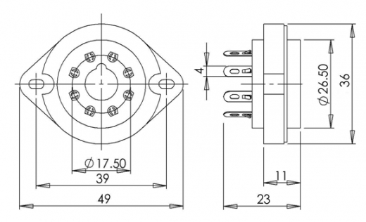 Rhrensockel 8 pin, Keramik Oktalfassung mit Ltsen