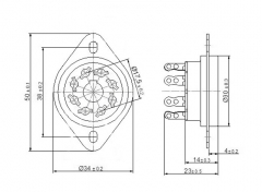 8-pin tube socket Phenolic, solder lugs