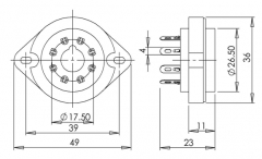 8-pin tube socket, ceramic, gold plated