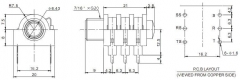 stereo phone jack, 6,35 mm jack socket long pins